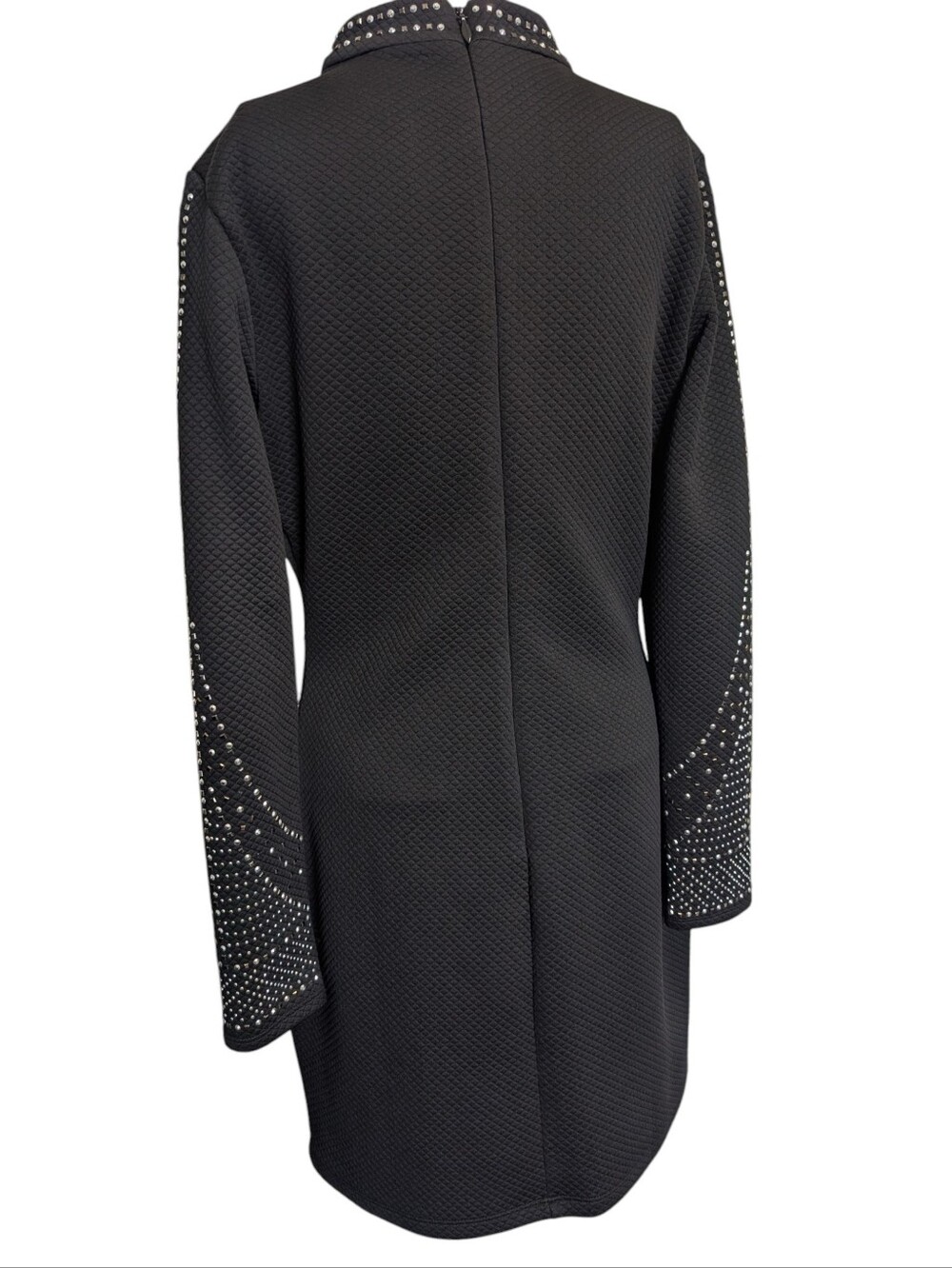 Bebe Black Studded Deep V Short Dress Long Sleeve Metallic Party Club Size M Y2K - Picture 4 of 5